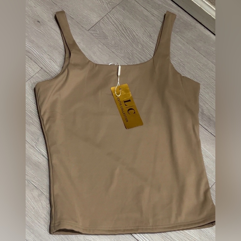 brown square-neck Spanx like tank top from the Lizette Collection
